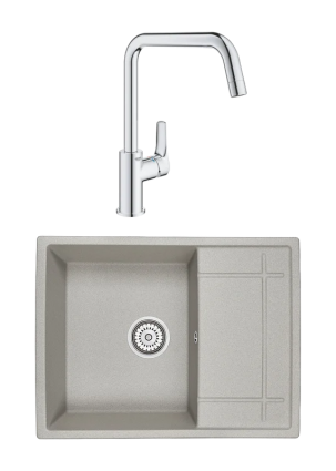 Комплект Мойка Granula 6501, базальт + Смеситель Grohe Eurosmart 30567000, матовая, прямоугольная