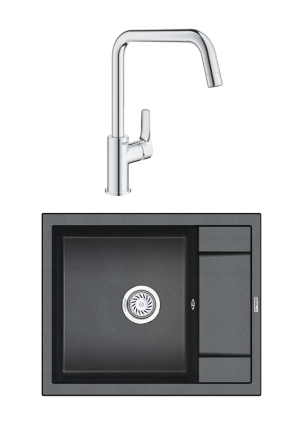 Комплект Мойка Granula 6002, шварц + Смеситель Grohe Eurosmart 30567000, матовая, прямоугольная