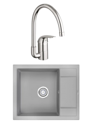 Комплект Мойка Granula 6002, алюминиум + Смеситель Grohe Euroeco 32752000, матовая, прямоугольная