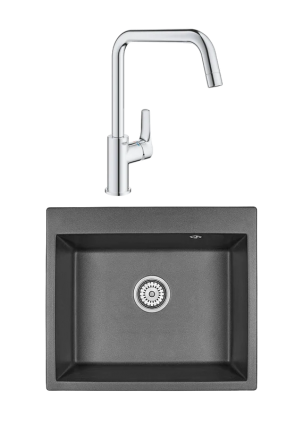 Комплект Мойка Granula 6001, черный + Смеситель Grohe Eurosmart 30567000, матовая, прямоугольная