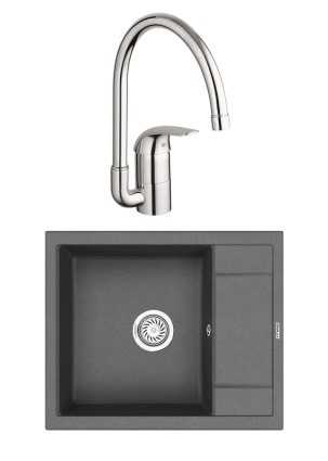 Комплект Мойка Granula 6002, графит + Смеситель Grohe Euroeco 32752000, матовая, прямоугольная