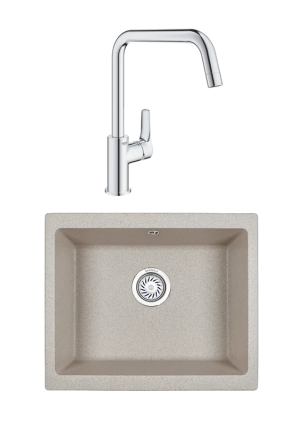 Комплект Мойка Granula 5551, пирит + Смеситель Grohe Eurosmart 30567000, матовая, прямоугольная