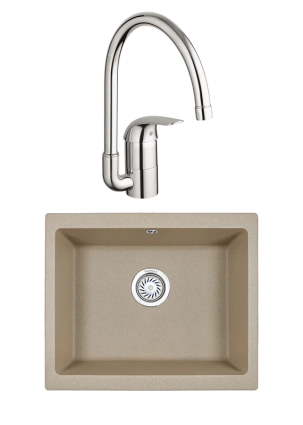 Комплект Мойка Granula 5551, песок + Смеситель Grohe Euroeco 32752000, матовая, прямоугольная