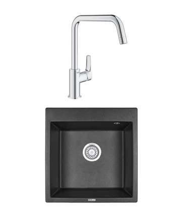 Комплект Мойка Granula 5102, черный + Смеситель Grohe Eurosmart 30567000, матовая, квадратная