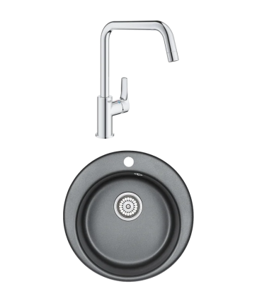 Комплект Мойка Granula 4801, шварц + Смеситель Grohe Eurosmart 30567000, матовая, круглая
