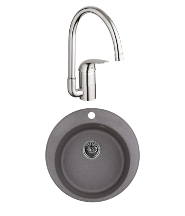Комплект Мойка Granula 4801, графит + Смеситель Grohe Euroeco 32752000, матовая, круглая