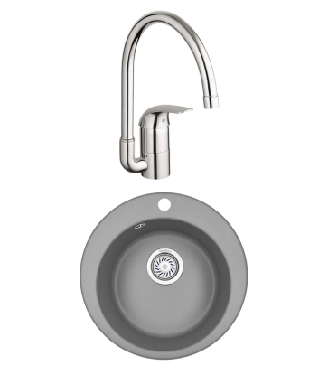Комплект Мойка Granula 4801, алюминиум + Смеситель Grohe Euroeco 32752000, матовая, круглая