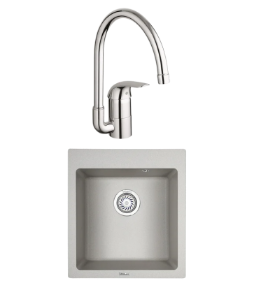 Комплект Мойка Granula 4651, базальт + Смеситель Grohe Euroeco 32752000, матовая, квадратная