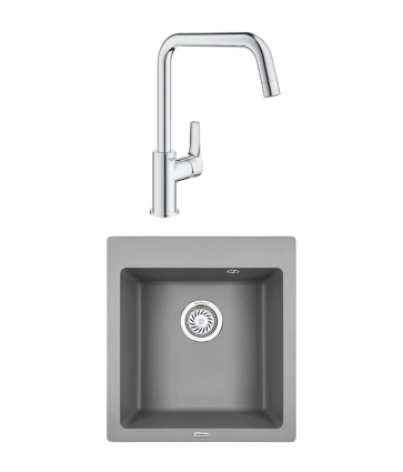 Комплект Мойка Granula 4651, алюминиум + Смеситель Grohe Eurosmart 30567000, матовая, квадратная