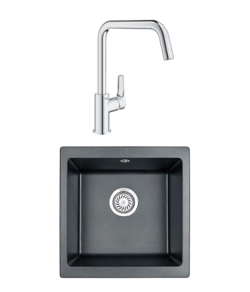Комплект Мойка Granula 4451, шварц + Смеситель Grohe Eurosmart 30567000, матовая, квадратная