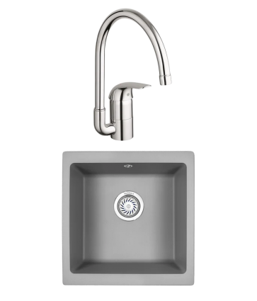 Комплект Мойка Granula 4451, алюминиум + Смеситель Grohe Euroeco 32752000, матовая, квадратная