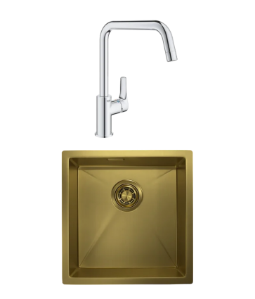 Комплект Мойка Granula 4445U, золото сатин + Смеситель Grohe Eurosmart 30567000, матовая, прямоугольная