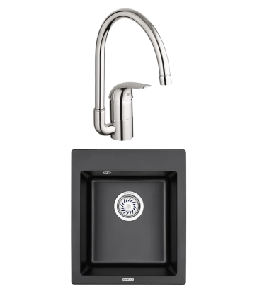 Комплект Мойка Granula 4201, турмалин + Смеситель Grohe Euroeco 32752000, матовая, прямоугольная