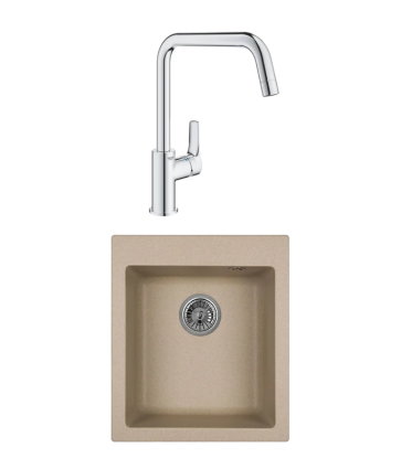 Комплект Мойка Granula 4201, песок + Смеситель Grohe Eurosmart 30567000, матовая, прямоугольная