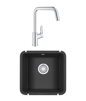 Комплект Мойка Granula 3801, черный + Смеситель Grohe Eurosmart 30567000, матовая, квадратная