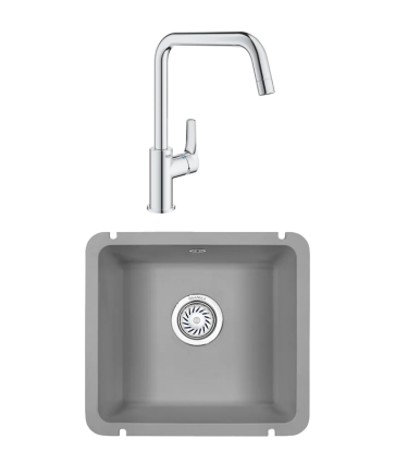 Комплект Мойка Granula 3601, алюминиум + Смеситель Grohe Eurosmart 30567000, матовая, квадратная