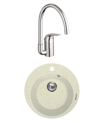 Комплект Мойка Lava R1 vanilla + Смеситель Grohe Euroeco 32752000 матовая, круглая