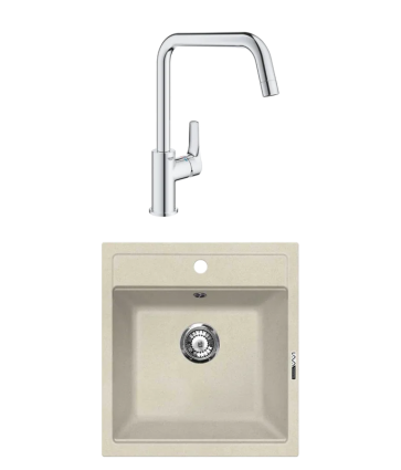 Комплект Мойка Lava Q1.CRE crema + Смеситель Grohe Eurosmart 30567000 матовая, прямоугольная