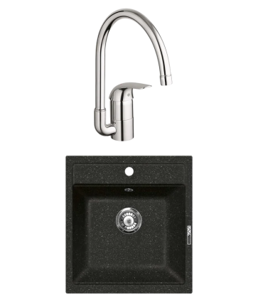 Комплект Мойка Lava Q1.BAS basalt + Смеситель Grohe Euroeco 32752000 матовая, прямоугольная