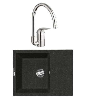 Комплект Мойка Lava L7.BAS basalt + Смеситель Grohe Euroeco 32752000 матовая, прямоугольная