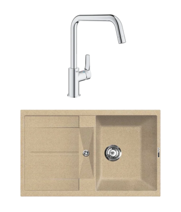 Комплект Мойка Lava L6.DUN dune + Смеситель Grohe Eurosmart 30567000 матовая, прямоугольная