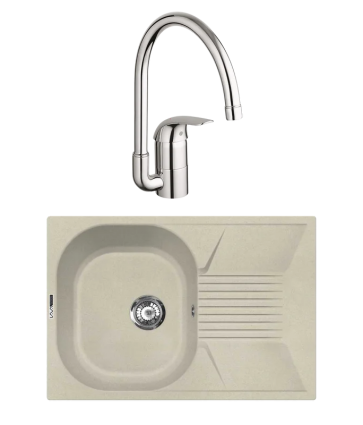 Комплект Мойка Lava L2.CRE crema + Смеситель Grohe Euroeco 32752000 матовая, прямоугольная