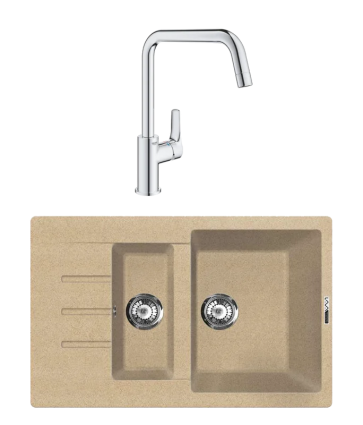 Комплект Мойка Lava D2.DUN dune + Смеситель Grohe Eurosmart 30567000 матовая, прямоугольная