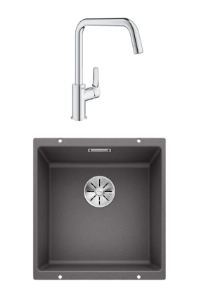Комплект Мойка Blanco Subline 400-U темная скала + Смеситель Grohe Eurosmart 30567000 матовая, квадратная
