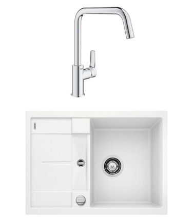 Комплект Мойка Blanco Metra 45S Compact 519576 белая + Смеситель Grohe Eurosmart 30567000 матовая, прямоугольная