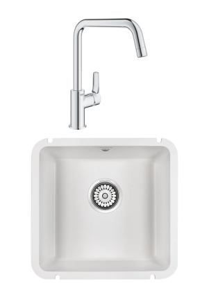 Комплект Мойка Paulmark Unter 50 PM204543-WH белая + Смеситель Grohe Eurosmart 30567000 матовая, квадратная