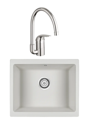 Комплект Мойка Paulmark Gera 60 PM205546-WH белый + Смеситель Grohe Euroeco 32752000 матовая, прямоугольная