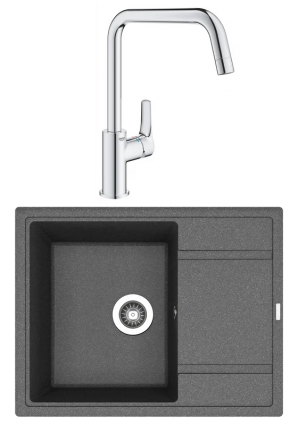 Комплект Мойка Florentina Липси 650 черная + Смеситель Grohe Eurosmart 30567000 матовая, прямоугольная