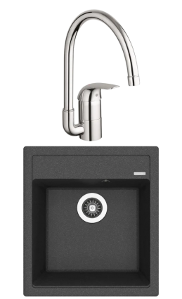 Комплект Мойка Florentina Липси 460 черная + Смеситель Grohe Euroeco 32752000 матовая, прямоугольная