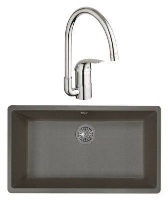 Комплект Мойка Florentina Вега 700 черная + Смеситель Grohe Euroeco 32752000 матовая, прямоугольная
