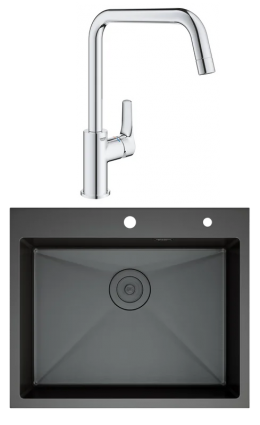 Комплект Мойка D&K DKS604506 графит + Смеситель Grohe Eurosmart 30567000 брашированная, прямоугольная