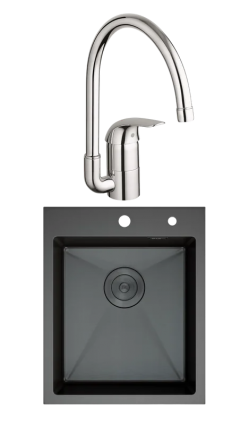 Комплект Мойка D&K DKS415006 графит + Смеситель Grohe Euroeco 32752000 брашированная, прямоугольная