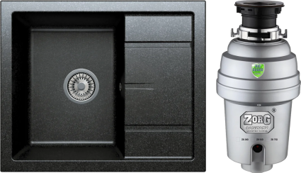 Комплект Мойка Tolero Classic R-107 уголь + Измельчитель Zorg Inox D ZR-75 D матовая, прямоугольная