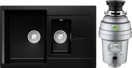 Комплект Мойка Polygran Brig 870 космос + Измельчитель Zorg Inox D ZR-75 D матовая, прямоугольная
