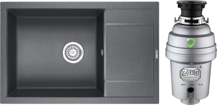Комплект Мойка Granula 7805, графит + Измельчитель Zorg Inox D ZR-75 D, матовая, прямоугольная
