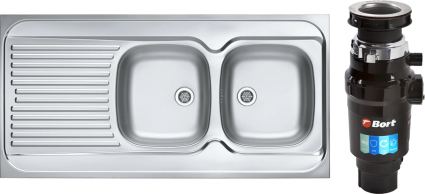 Комплект Мойка Alveus Classic 100 R + Измельчитель Bort Master Eco 91275752 полированная, прямоугольная