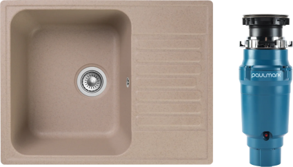 Комплект Мойка Reflection Prima RF0460BE бежевая + Измельчитель Paulmark Intenso I-400 прямоугольная, с крылом