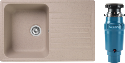 Комплект Мойка Reflection Bolero RF0574BE бежевая + Измельчитель Paulmark Intenso I-400 прямоугольная, с крылом