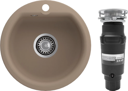 Комплект Мойка Reflection Start RX0844SD песочная + Измельчитель Bone Crusher BC 910-SL-Slim Line круглая,  в современном стиле