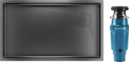 Комплект Мойка Paulmark Next-Skew PM887444-GM вороненая сталь + Измельчитель Intenso I-400 полированная, прямоугольная