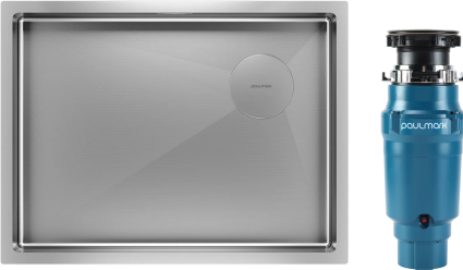 Комплект Мойка Paulmark Next-Skew PM885844-BS брашированная сталь + Измельчитель Intenso I-400 прямоугольная, мощность 390 Вт
