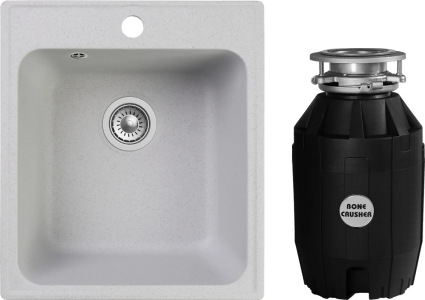 Комплект Мойка Reflection Quadra RF0243GR серая + Измельчитель Bone Crusher BC 810-AS прямоугольная,  в современном стиле