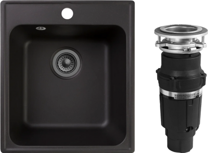 Комплект Мойка Reflection Quadra RF0243BL черная + Измельчитель Bone Crusher BC 610-AS прямоугольная,  в современном стиле