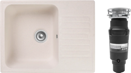 Комплект Мойка Reflection Prima RF0460WH белая + Измельчитель Bone Crusher BC 910-SL-Slim Line прямоугольная, с крылом