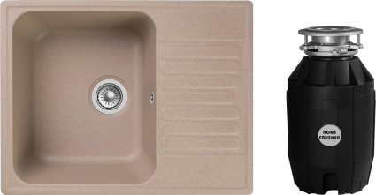 Комплект Мойка Reflection Prima RF0460BE бежевая + Измельчитель Bone Crusher BC 810-AS прямоугольная, с крылом