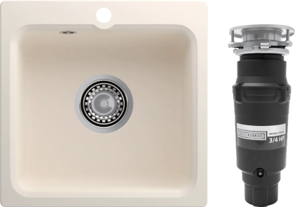 Комплект Мойка Reflection Base RX0743WH белая + Измельчитель Bone Crusher BC 910-SL-Slim Line матовая, квадратная